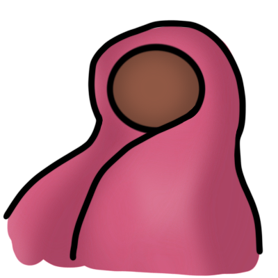 a simple depiction of a person with brown skin wearing a pink chador.